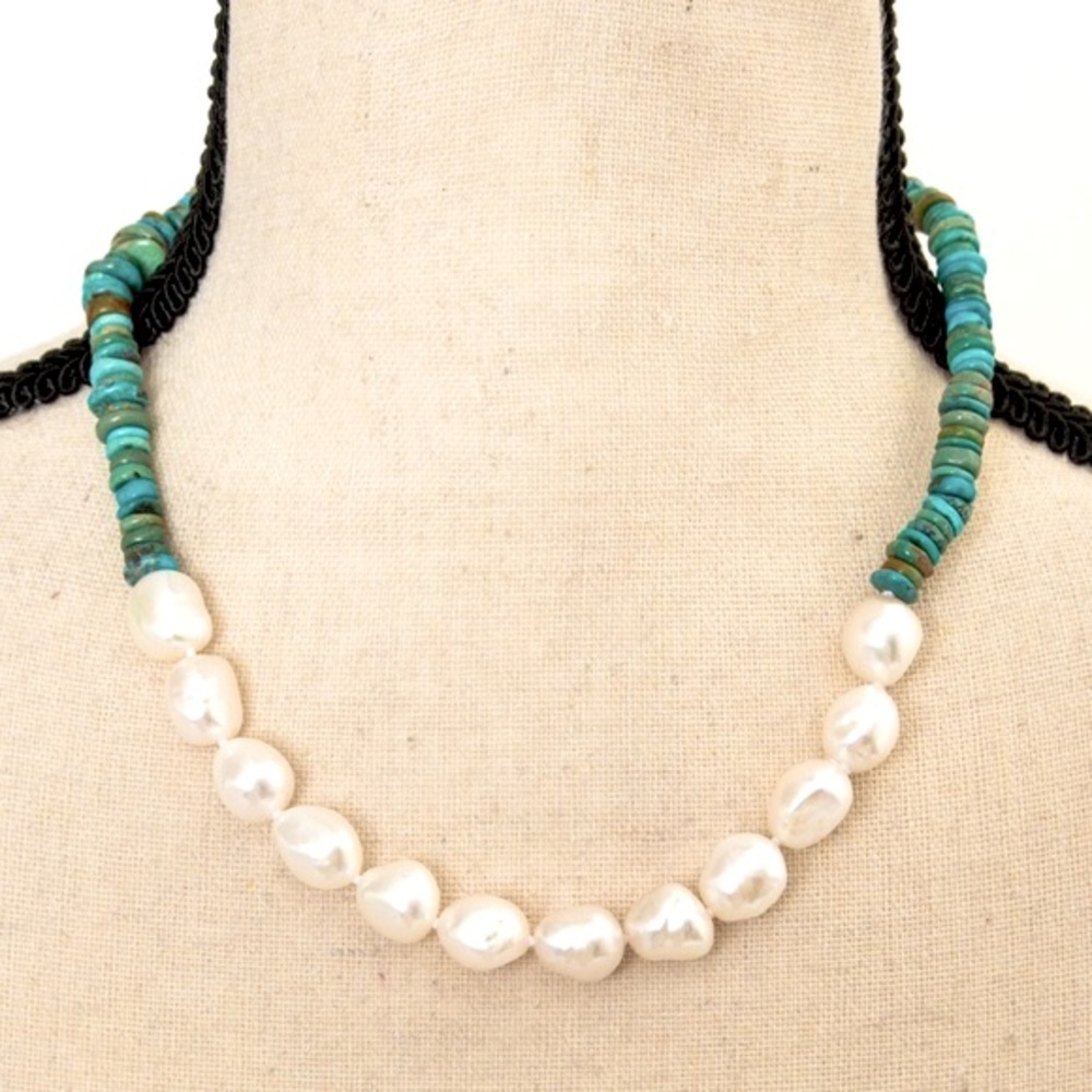 Turquoise & baroque freshwater pearl necklace Kwan Collection